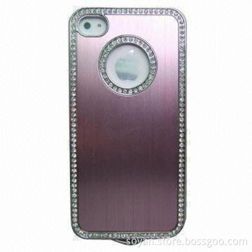 Cover for iPhone 4, with Rhinestone Mirror Effect Metal Back, Protect from Scratches, Water and Drop
